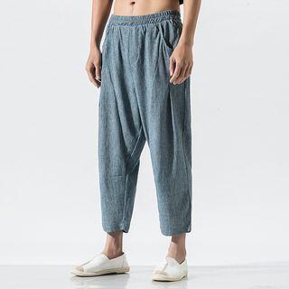 Elastic-waist Cropped Baggy Pants