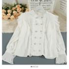 Double-breasted Ruffled Loose Shirt White - One Size