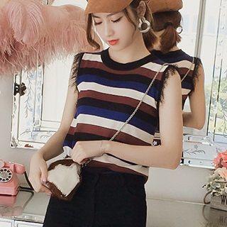 Sleeveless Fringed Striped Knit Top
