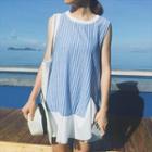 Pinstripe Sleeveless Mock Two-piece Minidress
