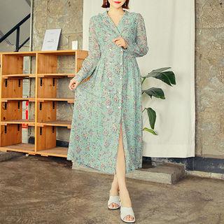 Frilled-detail Floral Print Shirtdress