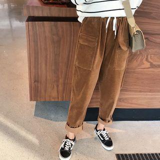 Drawstring Corduroy Wide-leg Pants