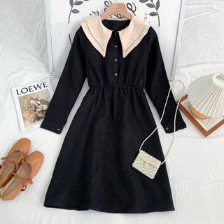 Layer-collar Colorblock Midi Dress In 7 Colors