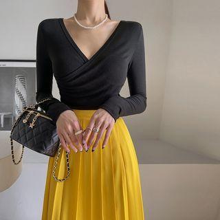 Wrap-front Woolen Cropped Top