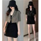 Short-sleeve Crop Blazer / Strappy Dress