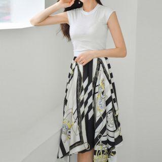 Set: Plain Tank Top + Printed A-line Skirt