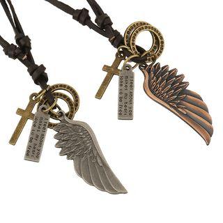 Wing Cross Genuine Leather Pendant Bracelet