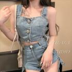 Wide Strap Cropped Denim Camisole Top / Shorts