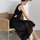 Drawstring Sleeveless Dress Black - One Size