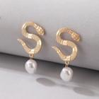 Faux Pearl Snake Alloy Drop Earring 1 Pair - 20333 - Gold - One Size