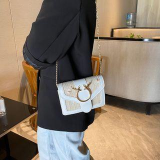 Woven Panel Hoop Accent Crossbody Bag