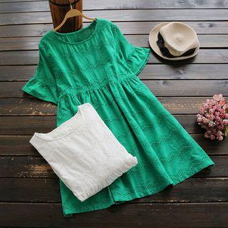 Ruffle Sleeve Eyelet A-line Dress