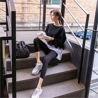 Set: Layered-hem Pullover + Ribbed Leggings