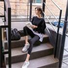 Set: Layered-hem Pullover + Ribbed Leggings
