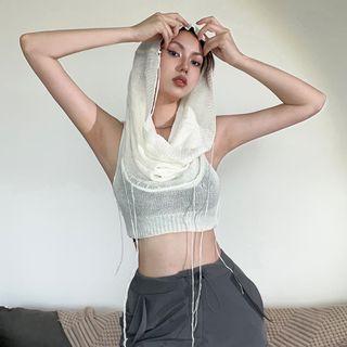Hooded Knit Crop Tank Top
