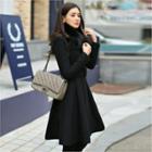 Collarless Wool Blend Coat With Belt
