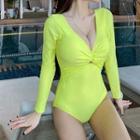 Long-sleeve Knotted Swimsuit