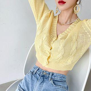 Drop-shoulder Cropped Cable-knit Cardigan