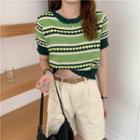 Printed Knit Cropped Top Green - One Size