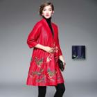 3/4-sleeve Embroidered Long Jacket