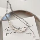 Faux Pearl Layered Stainless Steel Necklace 1 Piece - Silver - One Size