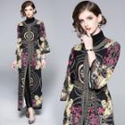 3/4-sleeve Floral Print Maxi Dress