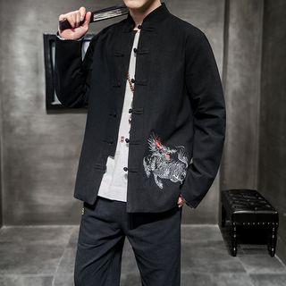 Long-sleeve Embroidered Frog-buttoned Top