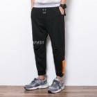 Drawstring Letter-embroidered Paneled Pants