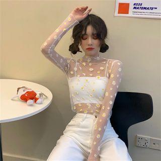 Long-sleeve Floral Mesh Top / Short-sleeve T-shirt