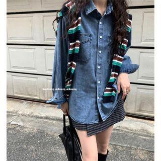 Denim Shirt / Knit Shawl