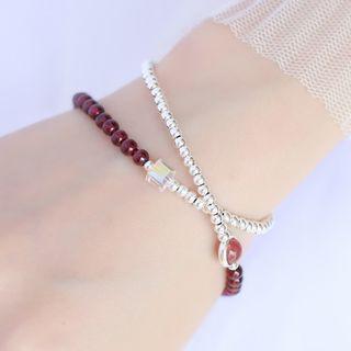 Beaded Bracelet Double-layered - White & Red - One Size