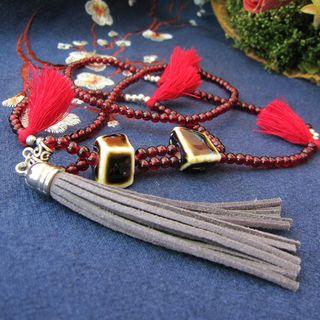 Ceramic Cube Tassel Necklace Cube - Red - One Size