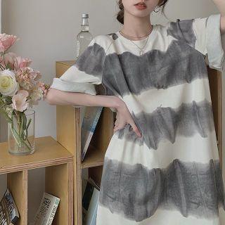 Elbow-sleeve Tie Dye T-shirt Dress