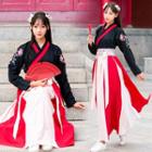 Set: Long-sleeve Hanfu Top + Maxi Skirt + Belt