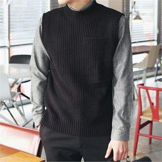 Mock-neck Sleeveless Rib-knit Sweater