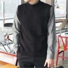 Mock-neck Sleeveless Rib-knit Sweater