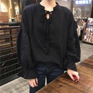 Tie Front Puff-sleeve Blouse