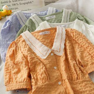 Patchwork Embossed Crop Blouse