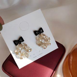 Bow Faux Crystal Dangle Earring 1 Pair - Black & Transparent Beige - One Size