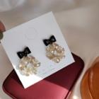 Bow Faux Crystal Dangle Earring 1 Pair - Black & Transparent Beige - One Size