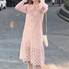 Collared Lace Long-sleeve Shift Dress