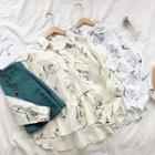 Rose Printed Single-breasted Long-sleeve Blouse