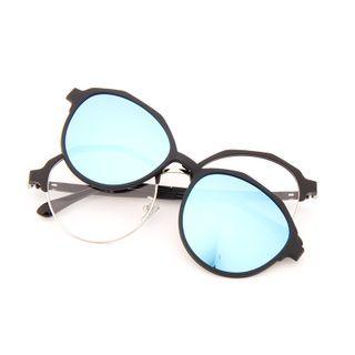 Set: Retro Alloy Eyeglasses Frame + Magnetic Add On Sunglasses
