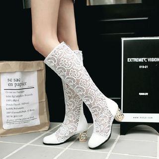 Lace Panel Mid-calf Boots