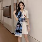 Mock Two-piece Printed Short-sleeve Shirtdress