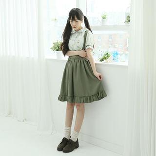 Beribboned Frilled Suspender Skirt Green - One Size