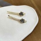 Set Of 2: Flower Faux Pearl Rhinestone Hair Pin Set Of 2 - Type A - Black & White - One Size