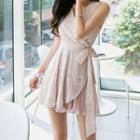 Sleeveless Mini A-line Wrap Lace Dress