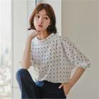 3/4-sleeve Square Patterned Blouse