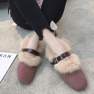 Chunky Heel Furry Trim Mary Jane Pumps